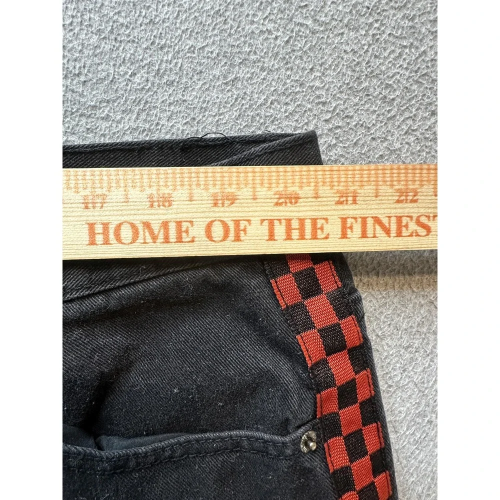 Lion Dynasty Jeans Mens 42x30 Black Denim Moto Biker Ribbed Red Checkered Stripe